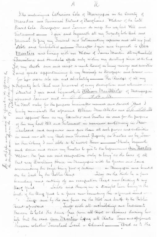 Catherine Cole Will page 1