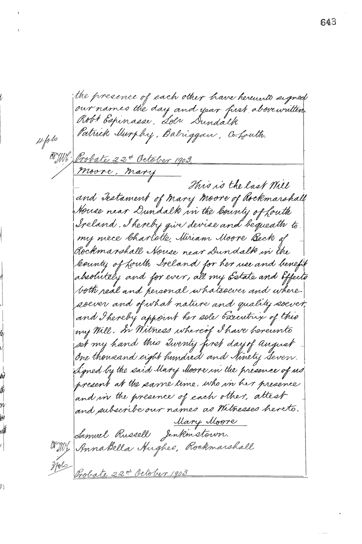 Will of Mary Moore